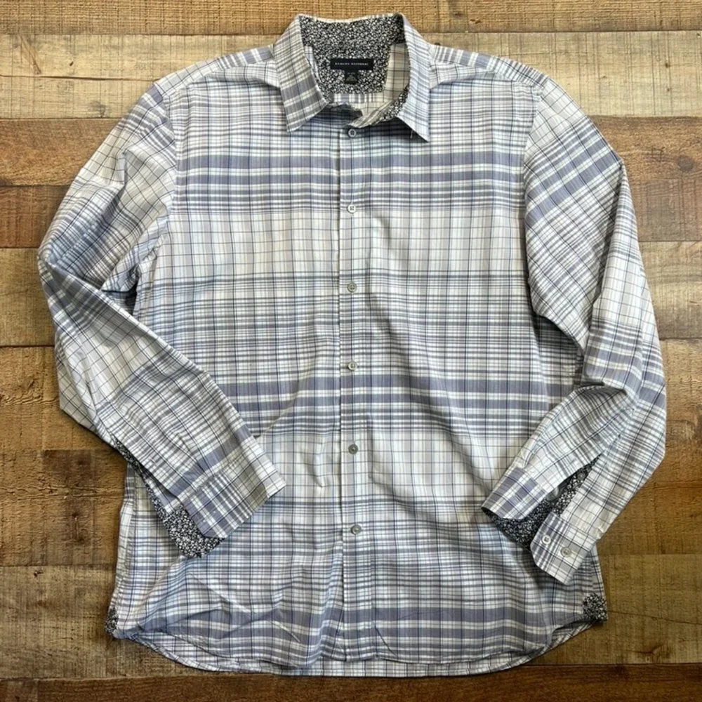Men's Banana Republic Gray Plaid Oxford Shirt size XL